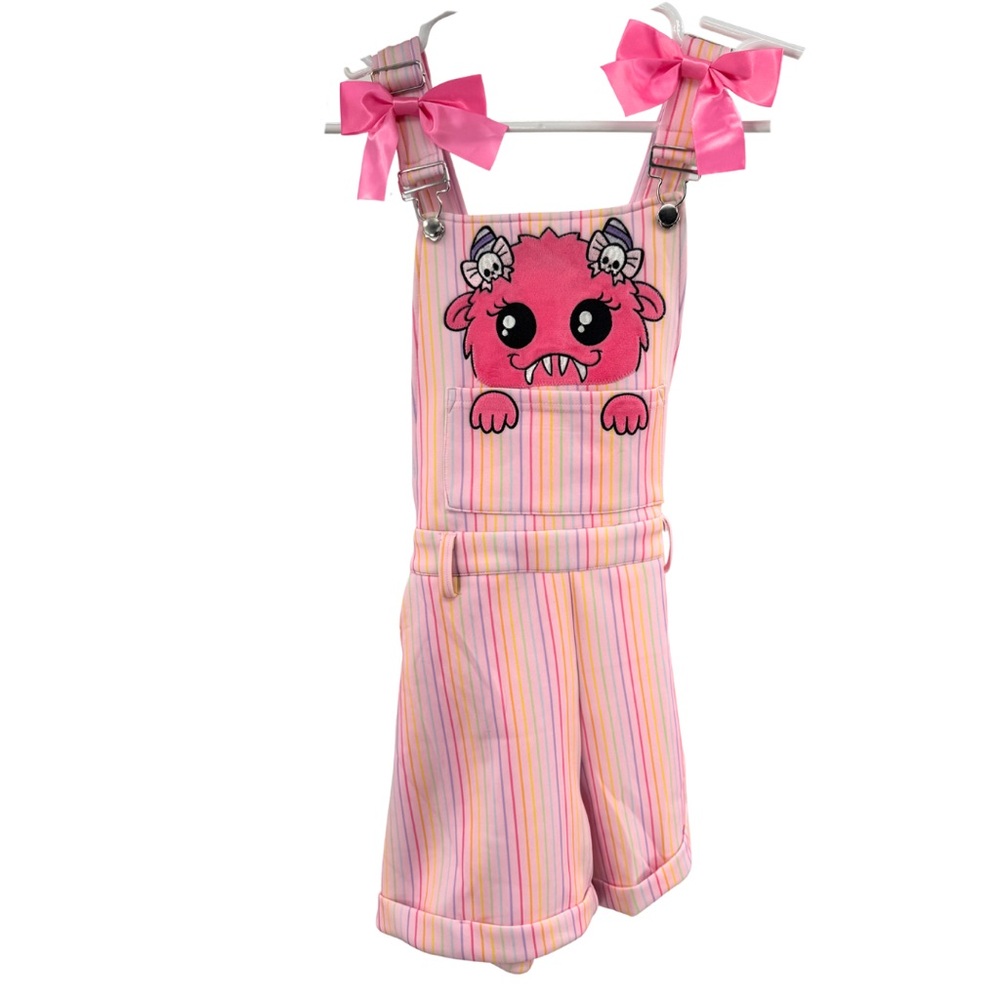 Sweet society monster pastel striped shortalls hot topic xs bows cute festival